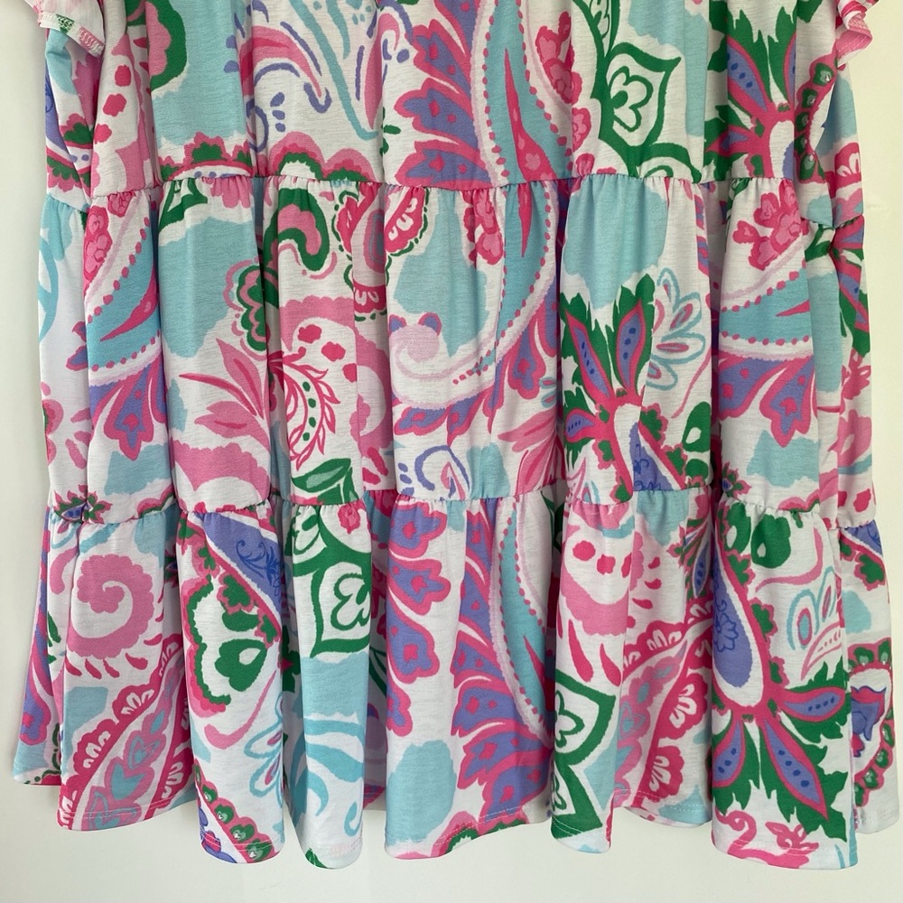 Heimish Pink and Blue Ruffled Tiered Sleeveless Top Size 1X - Picture 3 of 7